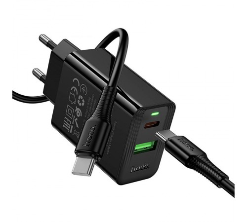 МЗП Hoco CS94A Leader PD20W+QC3.0 (1USB-A/1C) + кабель Type-C to Type-C Black