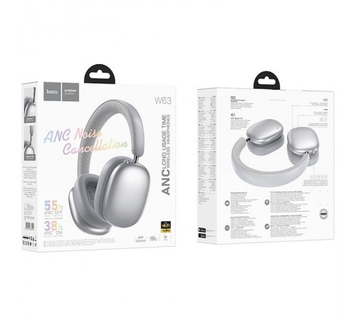 Накладні бездротові навушники Hoco W63 Triunfo ANC Silver