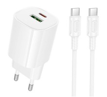 МЗП Borofone BA104A Pudding PD20W+QC3.0 (1USB-A/1C) + кабель Type-C to Type-C White