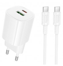 МЗП Borofone BA104A Pudding PD20W+QC3.0 (1USB-A/1C) + кабель Type-C to Type-C White