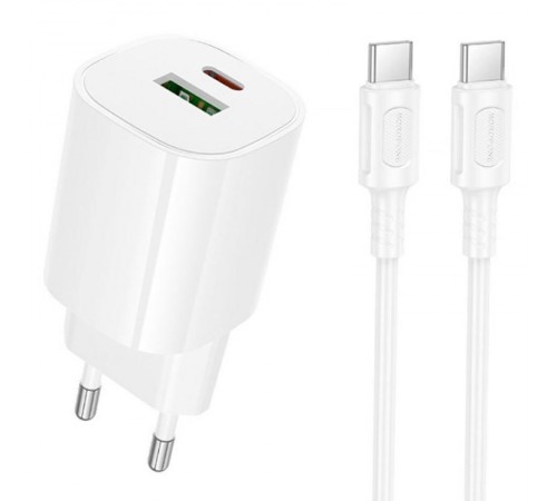 МЗП Borofone BA104A Pudding PD20W+QC3.0 (1USB-A/1C) + кабель Type-C to Type-C White