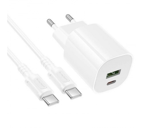 МЗП Borofone BA104A Pudding PD20W+QC3.0 (1USB-A/1C) + кабель Type-C to Type-C White