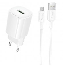 МЗП Borofone BA102A Pudding QC3.0 (1USB-A) + кабель USB to MicroUSB White