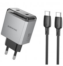 МЗП Borofone BN21 Lena PD40W+QC3.0 (2USB-C) + кабель Type-C to Type-C Metal gray