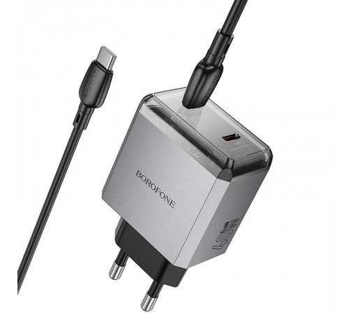 МЗП Borofone BN21 Lena PD40W+QC3.0 (2USB-C) + кабель Type-C to Type-C Metal gray
