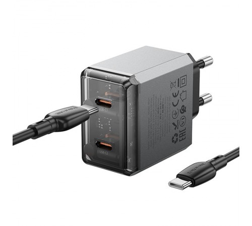 МЗП Borofone BN21 Lena PD40W+QC3.0 (2USB-C) + кабель Type-C to Type-C Metal gray