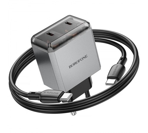 МЗП Borofone BN21 Lena PD40W+QC3.0 (2USB-C) + кабель Type-C to Type-C Metal gray