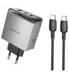 МЗП Borofone BN22 Lena PD65W (1USB-A/2C) + кабель Type-C to Type-C Metal gray
