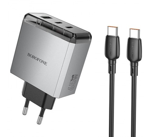 МЗП Borofone BN22 Lena PD65W (1USB-A/2C) + кабель Type-C to Type-C Metal gray