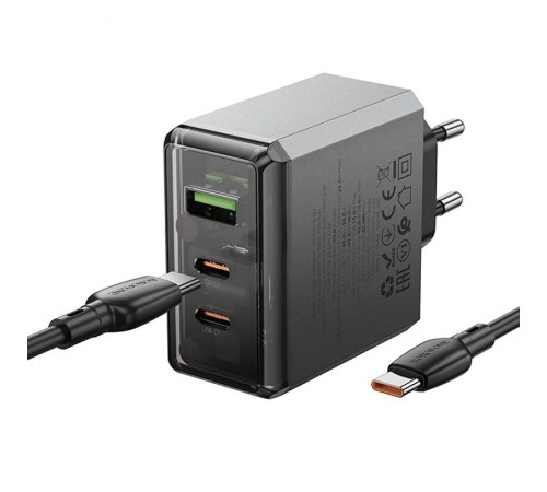 МЗП Borofone BN22 Lena PD65W (1USB-A/2C) + кабель Type-C to Type-C Metal gray