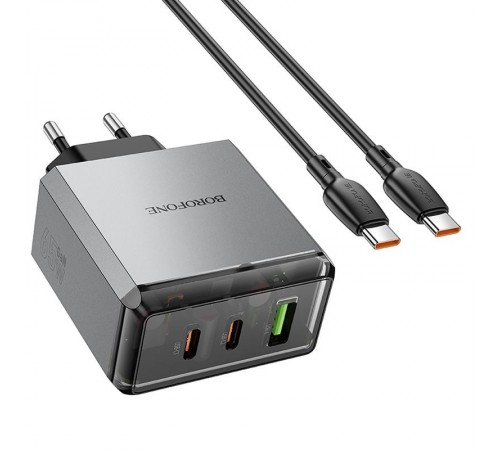 МЗП Borofone BN22 Lena PD65W (1USB-A/2C) + кабель Type-C to Type-C Metal gray