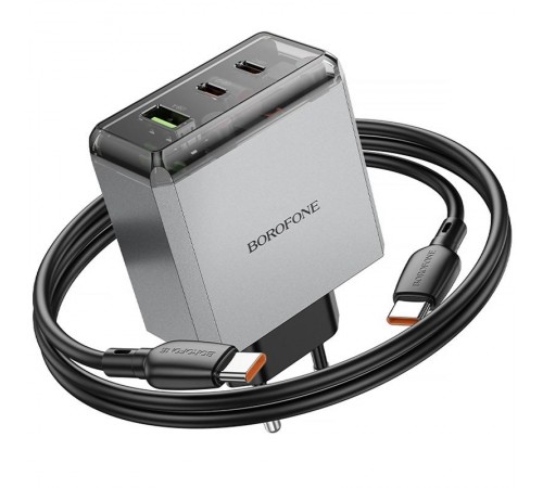 МЗП Borofone BN22 Lena PD65W (1USB-A/2C) + кабель Type-C to Type-C Metal gray