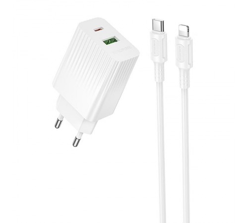 МЗП Borofone BAS76A Source PD30W+QC3.0 (1USB-A/1C) + кабель Type-C to Lightning White