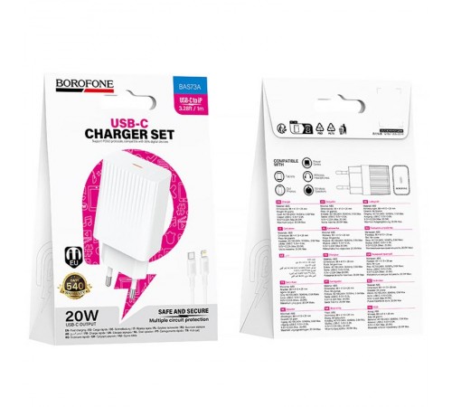 МЗП Borofone BAS73A Source PD20W (1USB-C) + кабель Type-C to Lightning White
