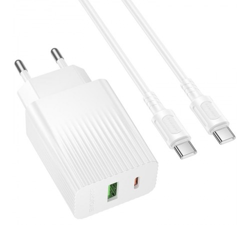 МЗП Borofone BAS76A Source PD30W+QC3.0 (1USB-A/1C) + кабель Type-C to Type-C White