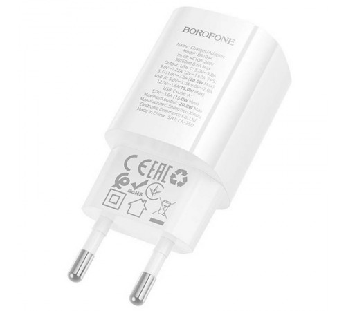 МЗП Borofone BA104A Pudding PD20W+QC3.0 (1USB-A/1C) White