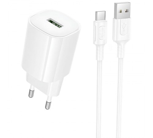 МЗП Borofone BA102A Pudding QC3.0 (1USB-A) + кабель USB to Type-C White