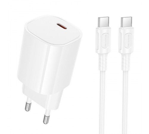МЗП Borofone BA103A Pudding PD20W (1USB-C) + кабель Type-C to Type-C White