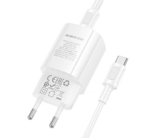 МЗП Borofone BA103A Pudding PD20W (1USB-C) + кабель Type-C to Type-C White