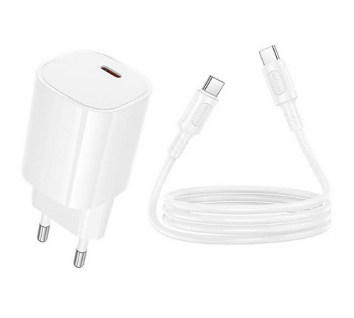 МЗП Borofone BA103A Pudding PD20W (1USB-C) + кабель Type-C to Type-C White
