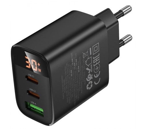 МЗП Borofone BA98A Ilustre with digital display PD30W (1USB-A/2C) Black