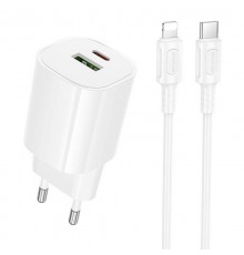МЗП Borofone BA104A Pudding PD20W+QC3.0 (1USB-A/1C) + кабель Type-C to Lightning White