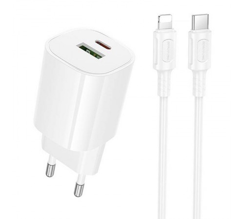 МЗП Borofone BA104A Pudding PD20W+QC3.0 (1USB-A/1C) + кабель Type-C to Lightning White