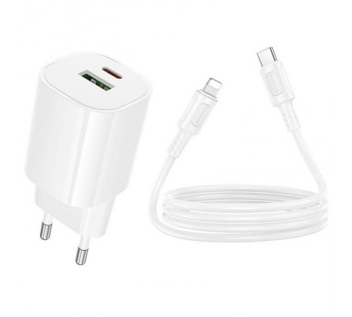 МЗП Borofone BA104A Pudding PD20W+QC3.0 (1USB-A/1C) + кабель Type-C to Lightning White