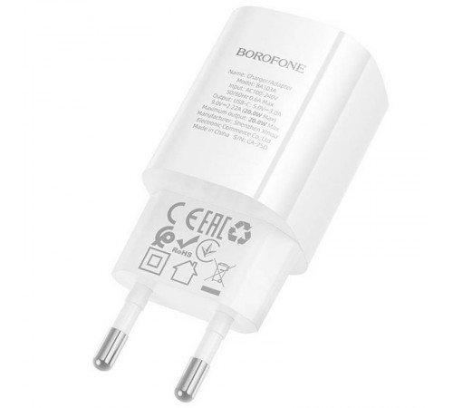 МЗП Borofone BA103A Pudding PD20W (1USB-C) + кабель Type-C to Lightning White