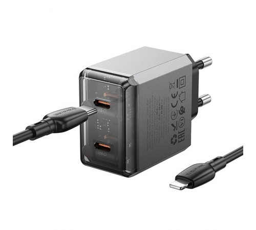 МЗП Borofone BN21 Lena PD40W+QC3.0 (2USB-C) + кабель Type-C to Lightning Metal gray