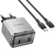 МЗП Borofone BN21 Lena PD40W+QC3.0 (2USB-C) + кабель Type-C to Lightning Metal gray