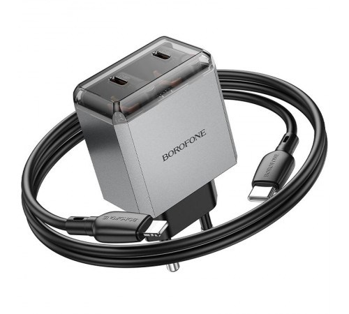 МЗП Borofone BN21 Lena PD40W+QC3.0 (2USB-C) + кабель Type-C to Lightning Metal gray