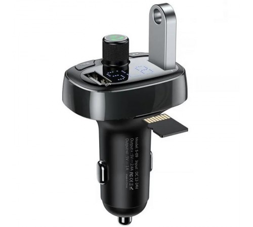 АЗП FM модулятор Baseus S-09 Overseas Edition 3.4A (2USB-A) (CCMT000301) Black