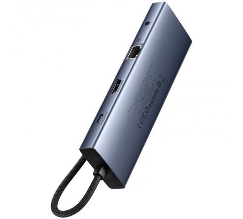 Перехідник HUB Baseus UltraJoy 10-Port (Type-C to HDMI+VGA+USB3.0*3+PD+RJ45+SD/TF3+3.5mm) (80C8) Slate Grey