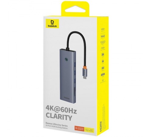 Перехідник HUB Baseus UltraJoy 10-Port (Type-C to HDMI+VGA+USB3.0*3+PD+RJ45+SD/TF3+3.5mm) (80C8) Slate Grey