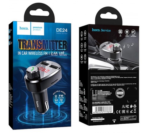 АЗП FM модулятор Hoco DE24 QC3.0 (2USB-A) Black
