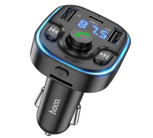 АЗП FM модулятор Hoco DE5 PD20W+QC3.0 (2USB-A/1C) Black