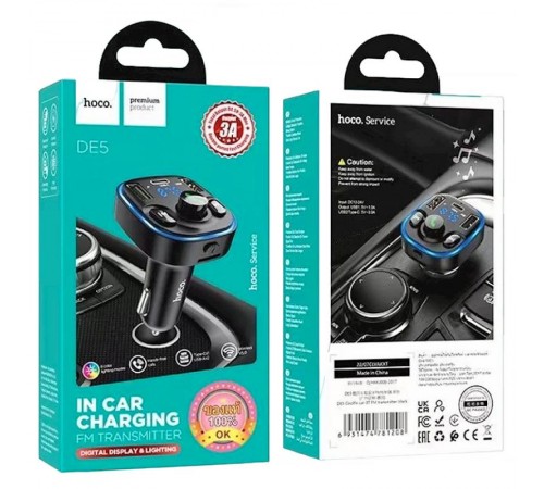 АЗП FM модулятор Hoco DE5 PD20W+QC3.0 (2USB-A/1C) Black