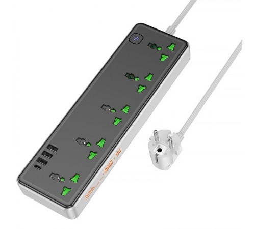 Подовжувач Hoco AC13A Safety Socket (3USB-A/1C/5xSocket) (1.5m) Black