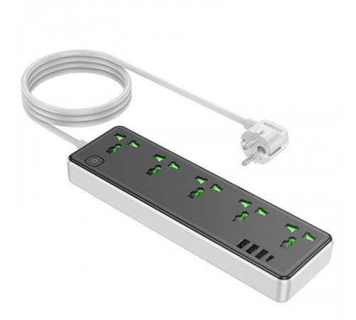 Подовжувач Hoco AC13A Safety Socket (3USB-A/1C/5xSocket) (1.5m) Black