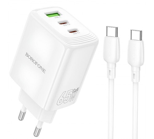 МЗП Borofone BN32 Cargador PD65W (1USB-A/2C) + кабель Type-C to Type-C White
