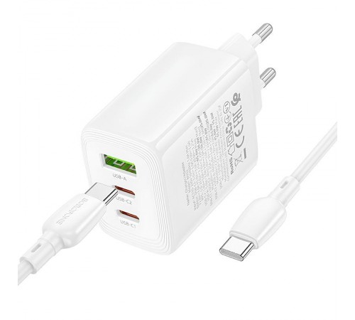 МЗП Borofone BN32 Cargador PD65W (1USB-A/2C) + кабель Type-C to Type-C White