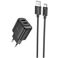 МЗП Hoco C141A Smart 2.1A (2USB-A) + кабель USB to Type-C Black
