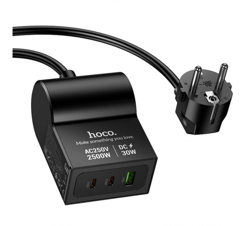 МЗП Hoco AC33 Win 1 position 30W QC+PD (1USB-A/2C/1Socket) (1.5m) Black