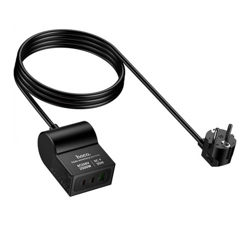 МЗП Hoco AC33 Win 1 position 30W QC+PD (1USB-A/2C/1Socket) (1.5m) Black