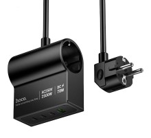 МЗП Hoco AC34 Win 2 position 70W QC+PD (1USB-A/3C/1Socket) (1.5m) Black