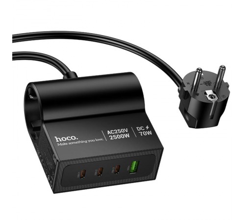 МЗП Hoco AC34 Win 2 position 70W QC+PD (1USB-A/3C/1Socket) (1.5m) Black