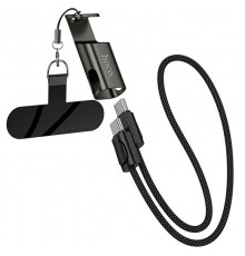 Дата кабель Hoco X126 Experto Type-C to Type-C 60W + Phone Holder & Lanyard (0.35m) Black
