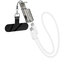 Дата кабель Hoco X126 Experto Type-C to Type-C 60W + Phone Holder & Lanyard (0.35m) Light Gray