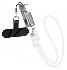 Дата кабель Hoco X126 Experto Type-C to Type-C 60W + Phone Holder & Lanyard (0.35m) Light Gray
